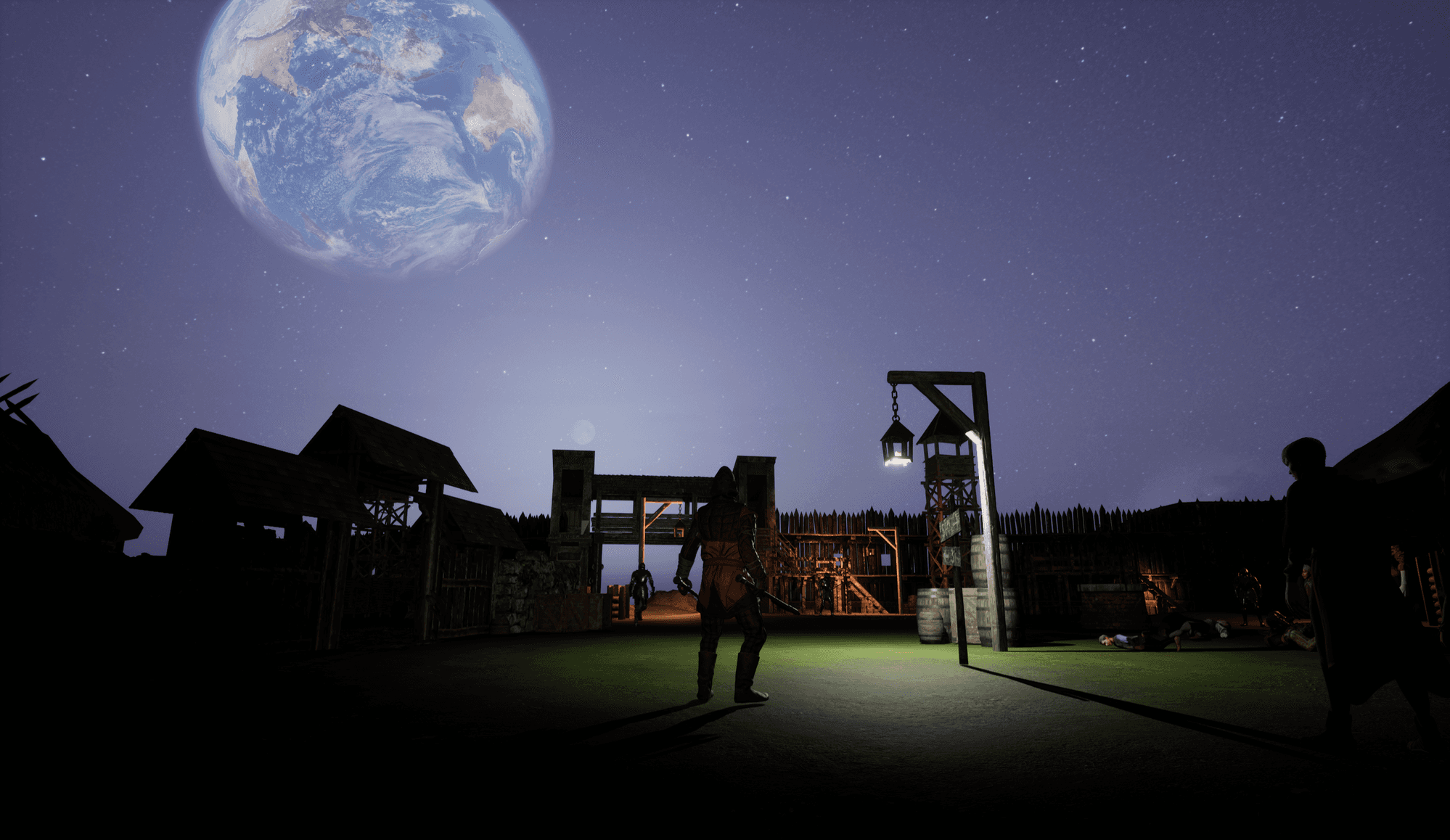 A dark fortified outpost at night in a Loopborn alpha capture